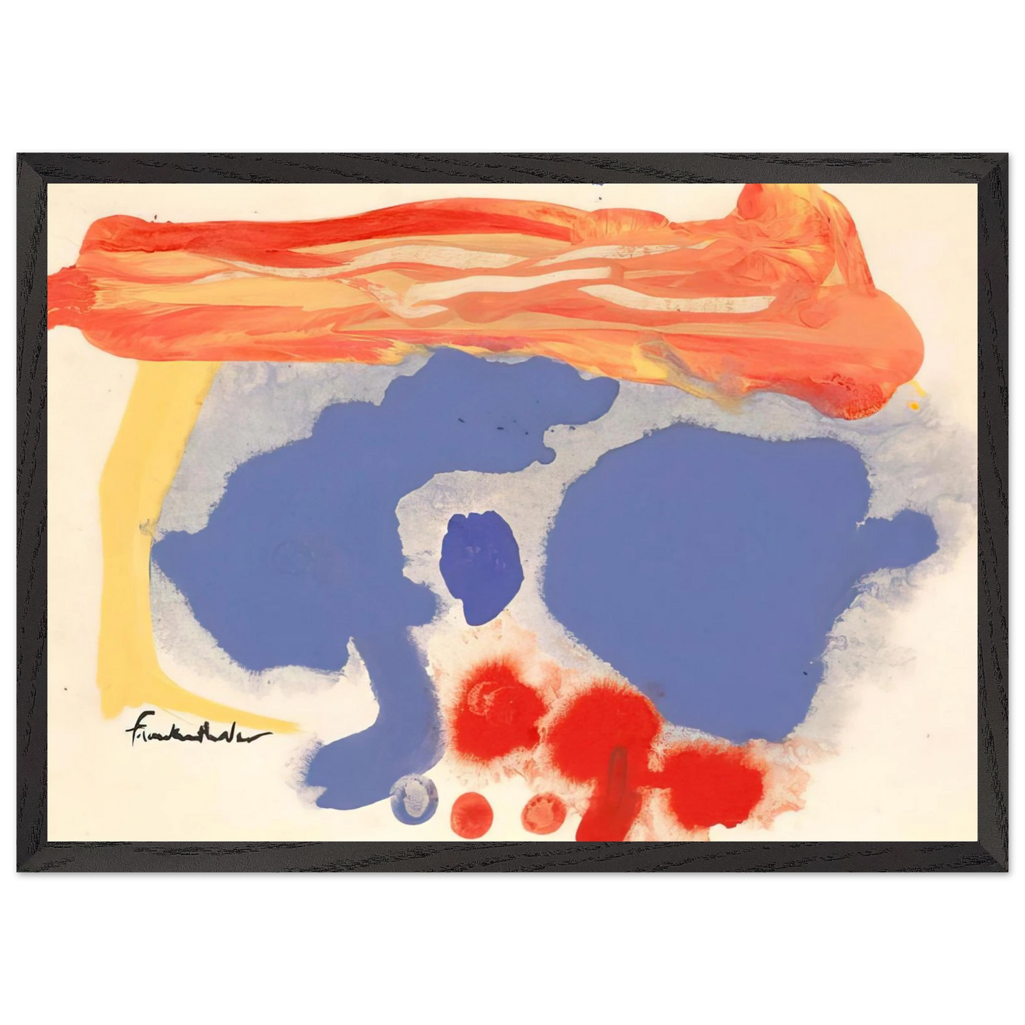 Helen Frankenthaler - Summerscene, Provincetown - 1961 Wall art - 28x43  cm / XL (11x17 inches) - Premium Wooden Framed Poster With Fine Art Paper-canvas - Black frame
