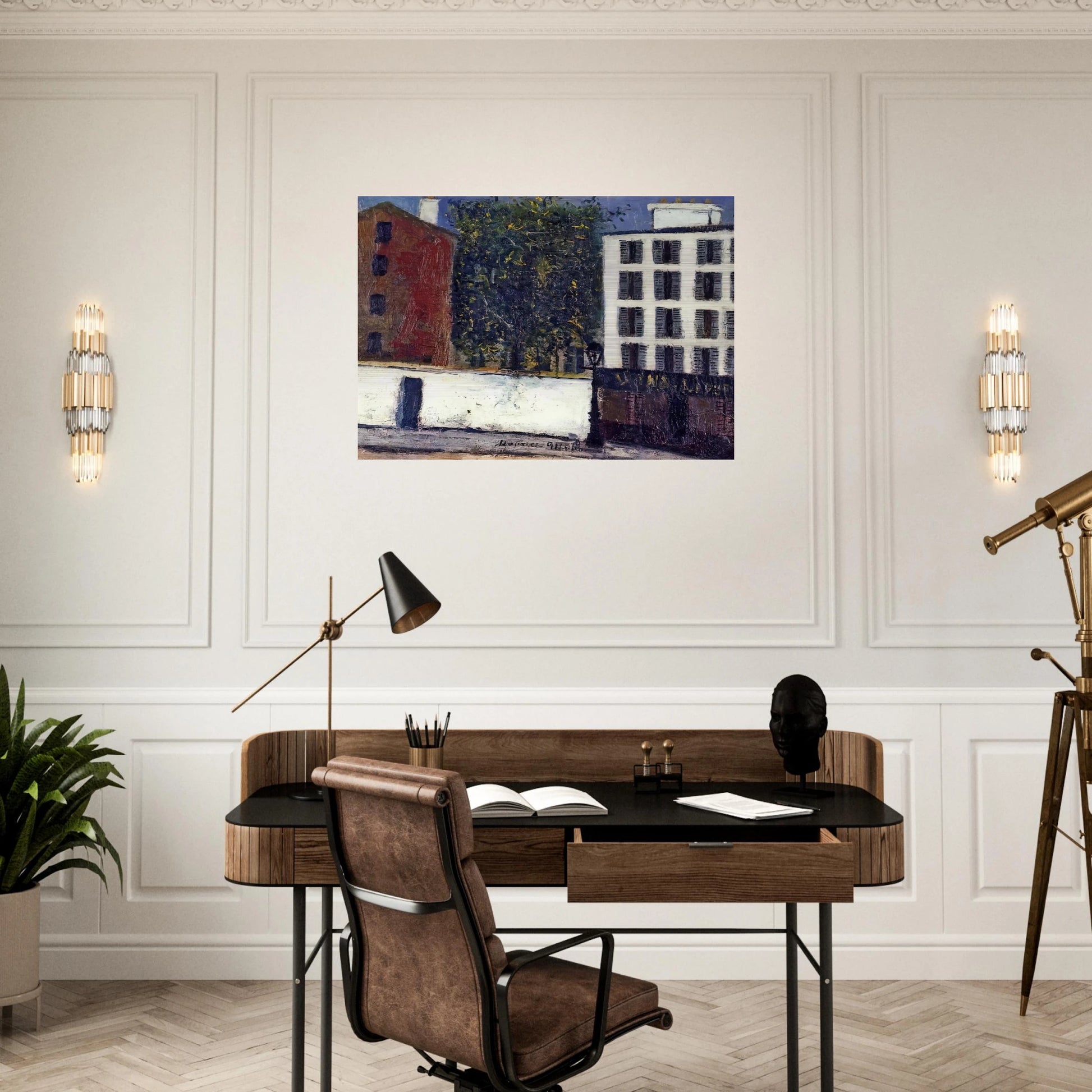 MONTMARTRE STREET - Maurice Utrillo Brushed Aluminum Print - 70x100 cm / 28x40 inches | Maurice Utrillo Aluminum Print | Maurice Utrillo Prints