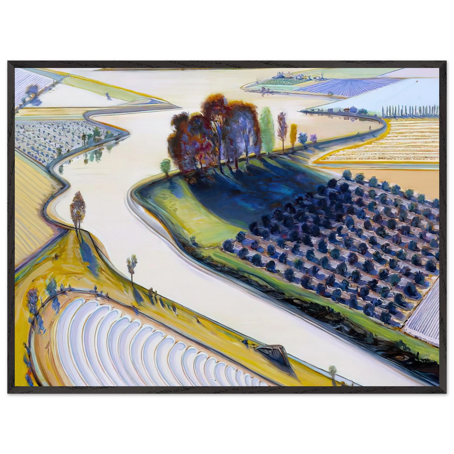 Wayne Thiebaud - Flatland River - 1997 Wall Art - 21x29.7 cm / 8x12" - Premium Wooden Framed Poster With Fine Art Paper-canvas - White frame