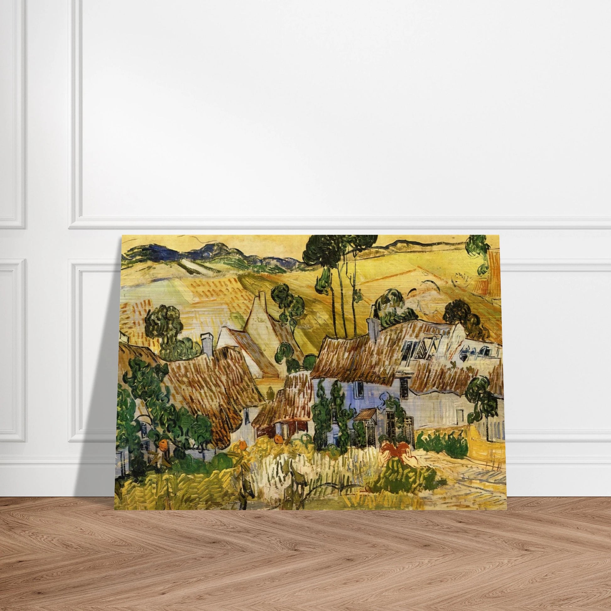 Thatched Houses against a Hill - Vincent van Gogh Brushed Aluminum Print - 70x100 cm / 28x40 inches | Vincent van Gogh Aluminum Print | Vincent van Gogh Prints