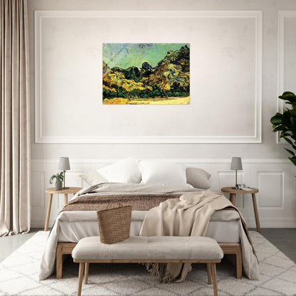Mountains at Saint-Remy with Dark Cottage - Vincent van Gogh Acrylic Print - 70x100 cm / 28x40″ inches