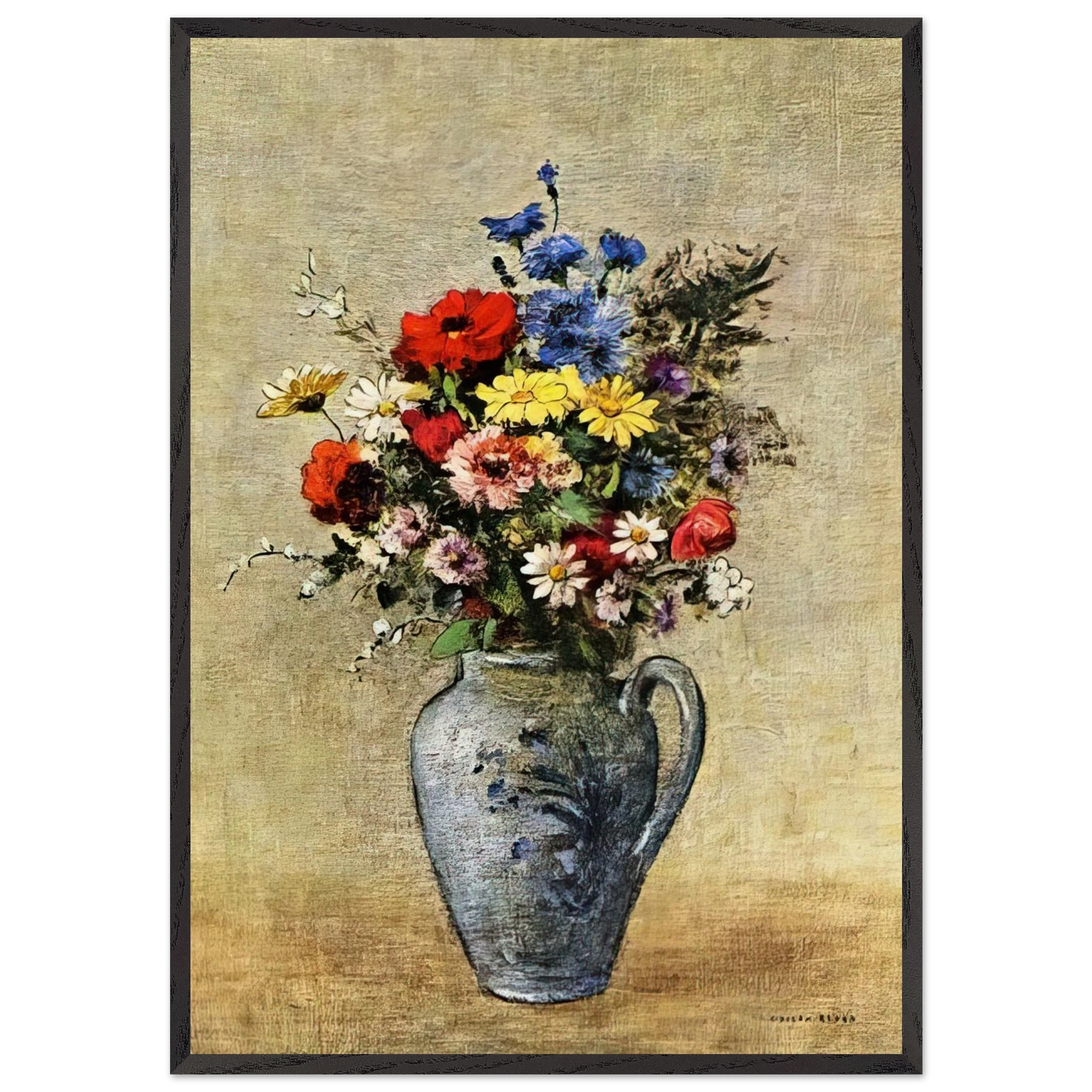 FLOWERS IN A VASE WITH ONE HANDLE - Odilon Redon 70x100 cm / 28x40 inches Framed Art Print – Black Wooden Frame