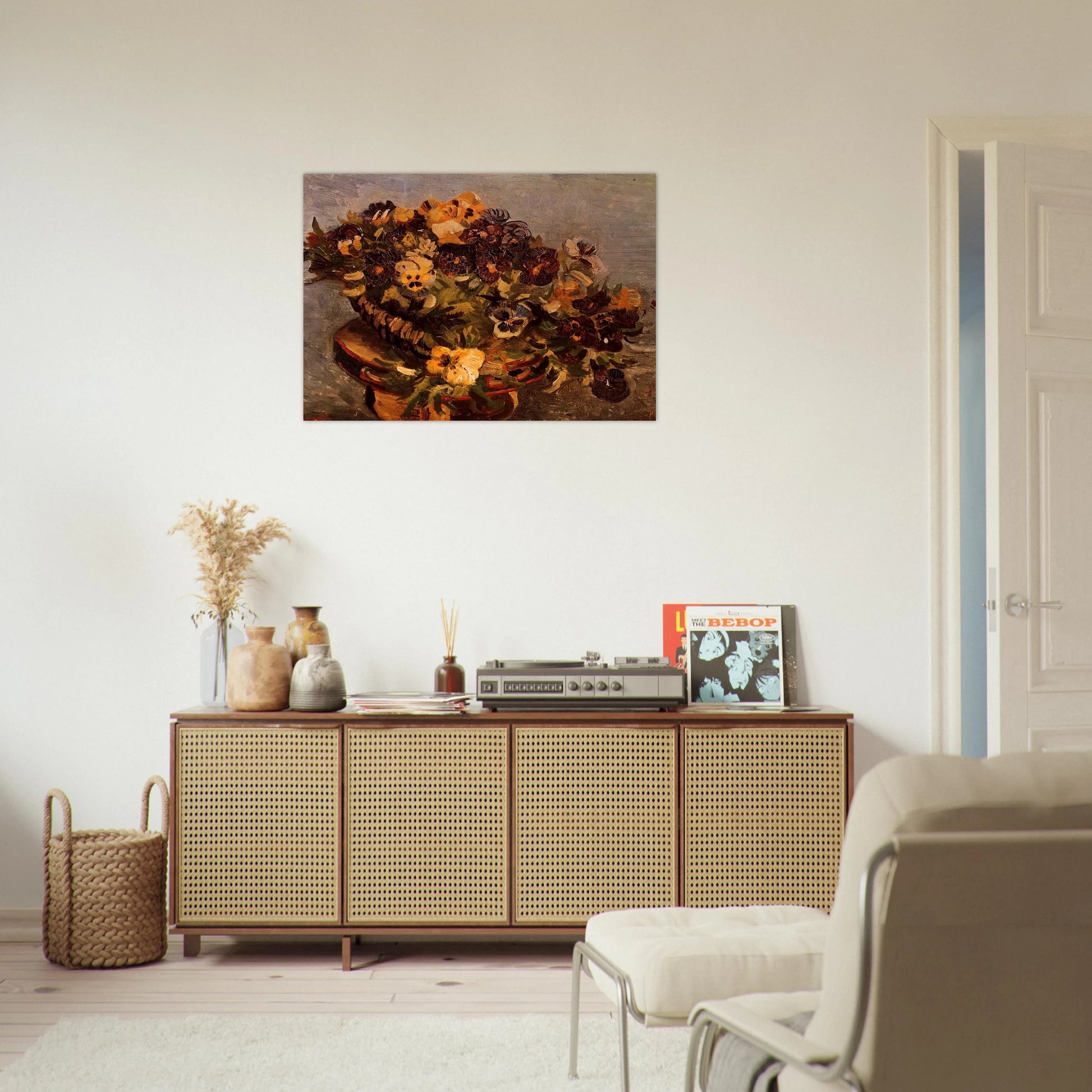 Tambourine with Pansies - Vincent van Gogh Brushed Aluminum Print - 70x100 cm / 28x40 inches | Vincent van Gogh Aluminum Print | Vincent van Gogh Prints