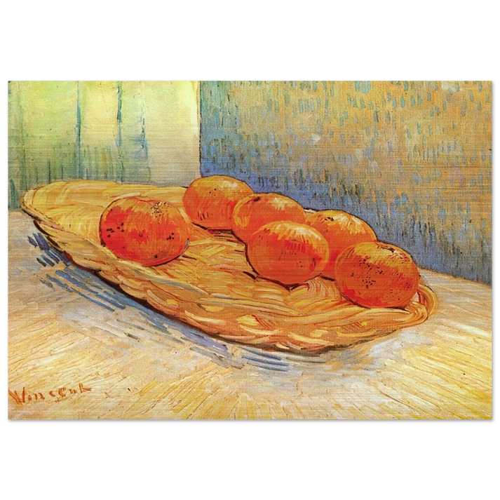 Still Life with Basket and Six Oranges - Vincent van Gogh Brushed Aluminum Print - 70x100 cm / 28x40 inches | Vincent van Gogh Aluminum Print | Vincent van Gogh Prints