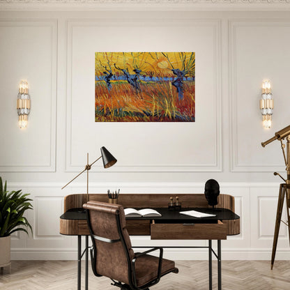 Pollard Willows and Setting Sun - Vincent van Gogh Brushed Aluminum Print - 70x100 cm / 28x40 inches | Vincent van Gogh Aluminum Print | Vincent van Gogh Prints