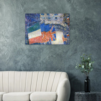 Avenue of the Allies aka Flags on the Waldorf - Childe Hassam Brushed Aluminum Print - 70x100 cm / 28x40 inches | Childe Hassam Aluminum Print | Childe Hassam Prints