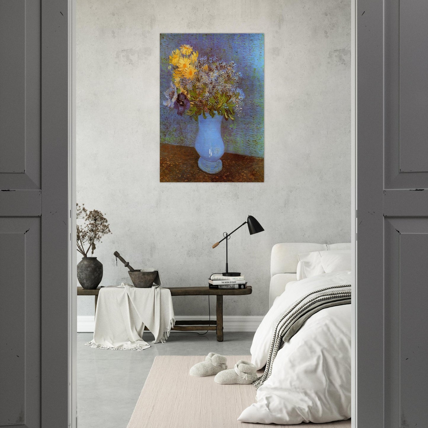 Vase with Lilacs, Daisies and Anemones - Vincent van Gogh Brushed Aluminum Print - 70x100 cm / 28x40 inches | Vincent van Gogh Aluminum Print | Vincent van Gogh Prints