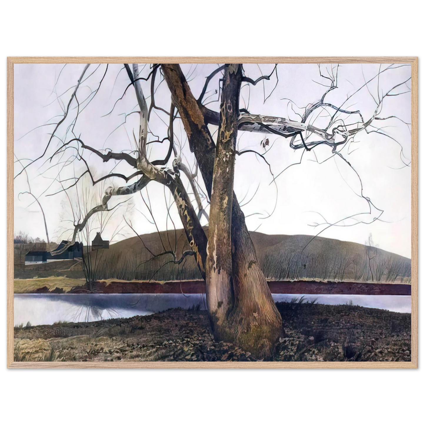 Andrew Wyeth - DIL HUEY FARM Wall Art - 21x29.7 cm / 8x12" - Premium Wooden Framed Poster With Fine Art Paper-canvas - White frame