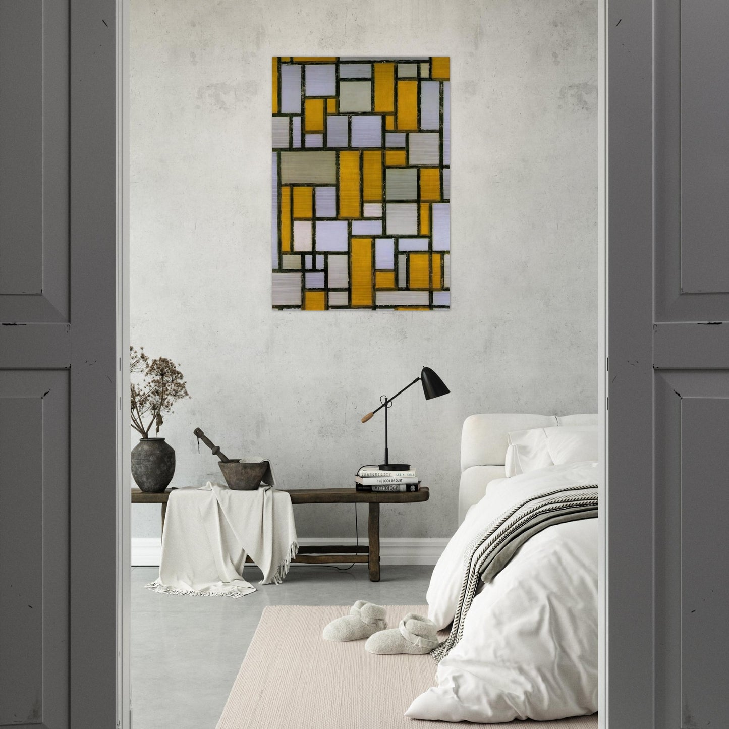 Composition with Gray and Light Brown - Piet Mondrian Brushed Aluminum Print - 70x100 cm / 28x40 inches | Piet Mondrian Aluminum Print | Piet Mondrian Prints