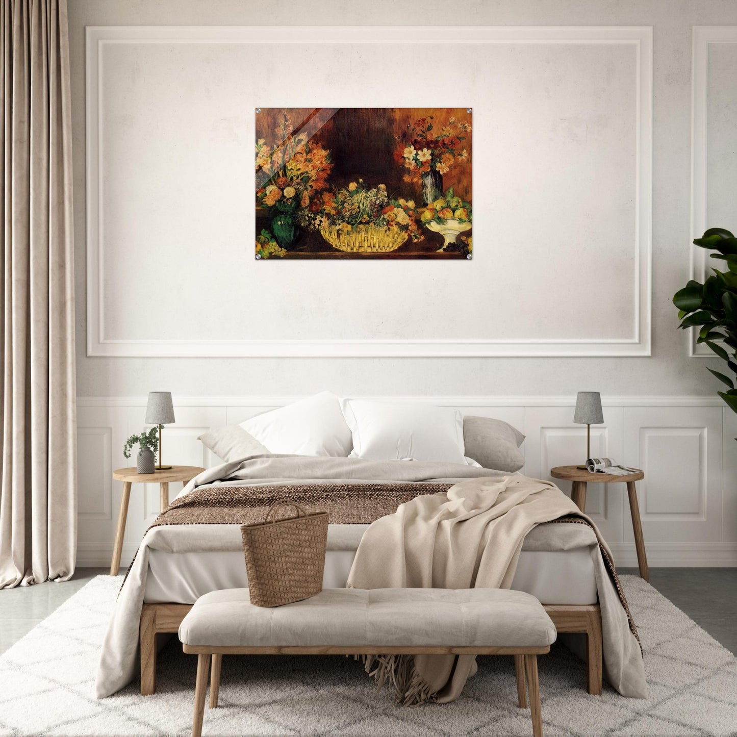 Vase, Basket of Flowers and Fruit - Pierre-Auguste Renoir Acrylic Print - 70x100 cm / 28x40″ inches | Pierre-Auguste Renoir Wall Art | Pierre-Auguste Renoir Prints