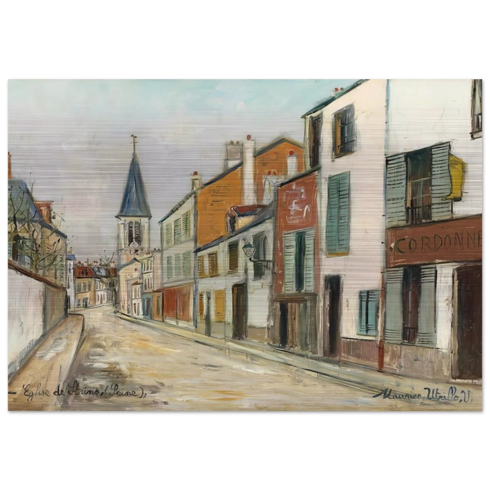 RUE JEAN DURAND ET LEGLISE STAINS SEINE SAINT DENIS 1940 - Maurice Utrillo Brushed Aluminum Print - 70x100 cm / 28x40 inches | Maurice Utrillo Aluminum Print | Maurice Utrillo Prints