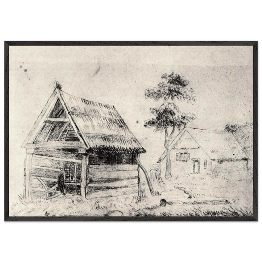 Barn and Farmhouse - Vincent van Gogh 70x100 cm / 28x40 inches Framed Art Print – Black Wooden Frame
