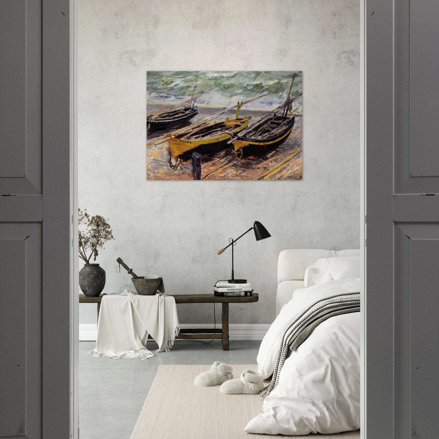 Three Fishing Boats - claude monet Brushed Aluminum Print - 70x100 cm / 28x40 inches | claude monet Aluminum Print | claude monet Prints