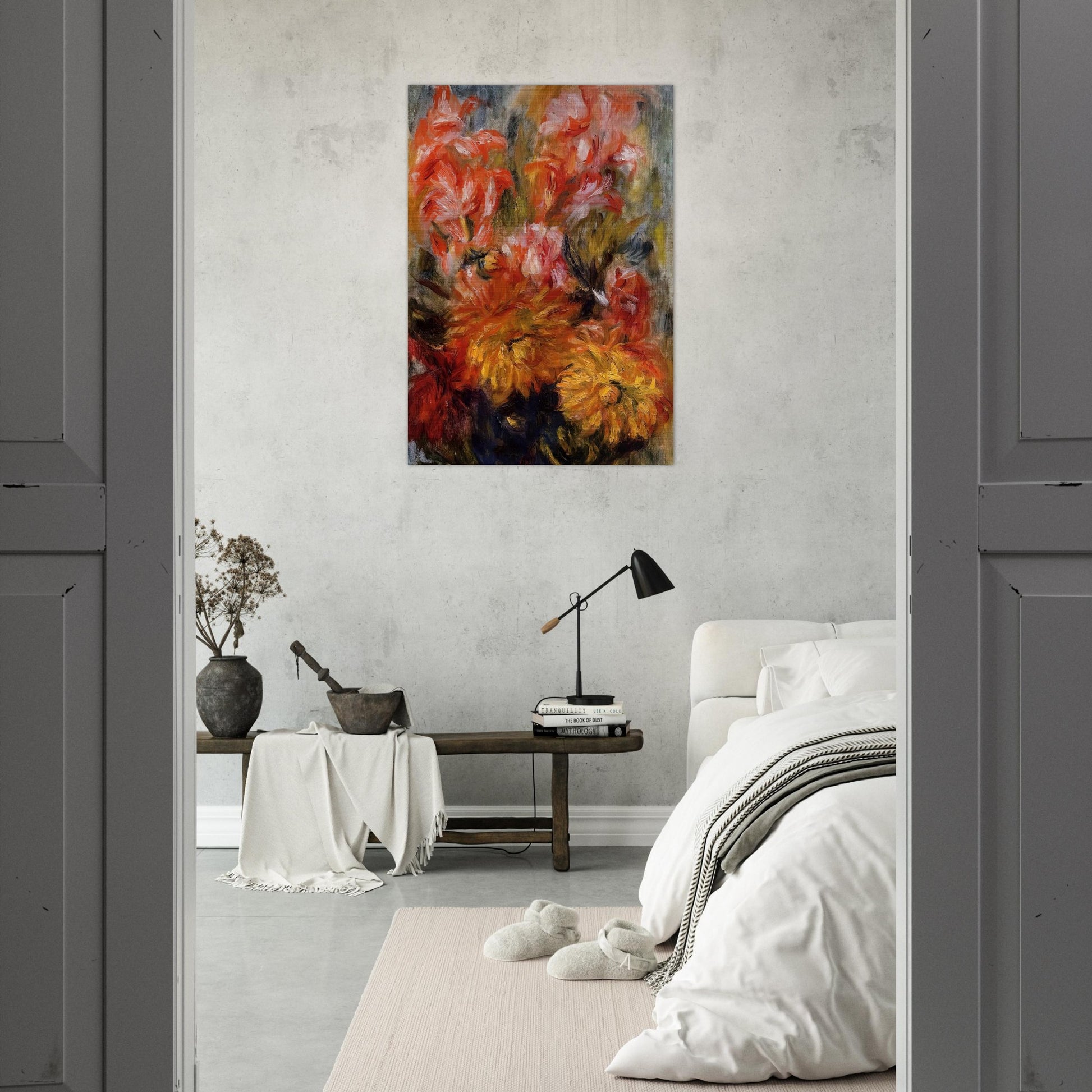 Gladiolas in a Blue Vase - Pierre-Auguste Renoir Brushed Aluminum Print - 70x100 cm / 28x40 inches | Pierre-Auguste Renoir Aluminum Print | Pierre-Auguste Renoir Prints