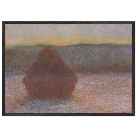 Stack of Wheat Thaw Sunset - claude monet 70x100 cm / 28x40 inches Framed Art Print – Black Wooden Frame