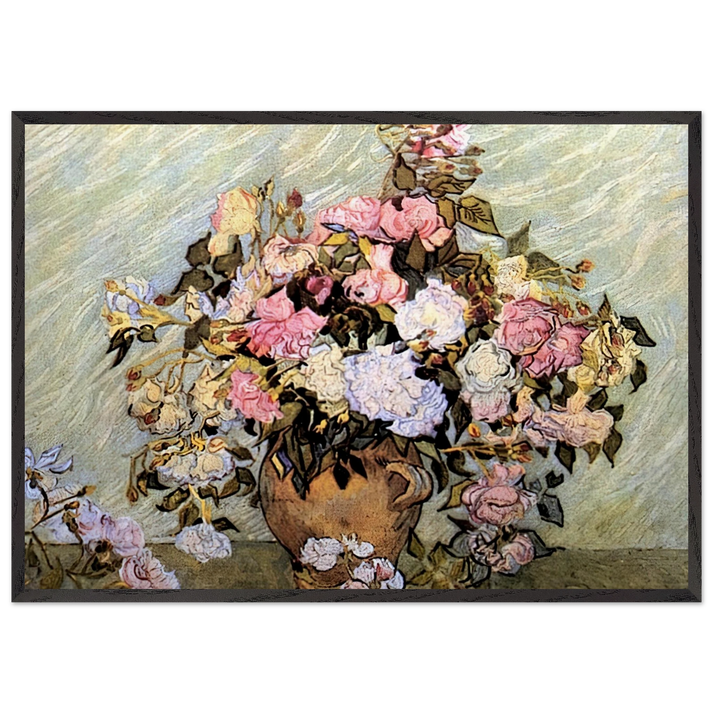 Still Life Vase with Roses - Vincent van Gogh 70x100 cm / 28x40 inches Framed Art Print – Black Wooden Frame