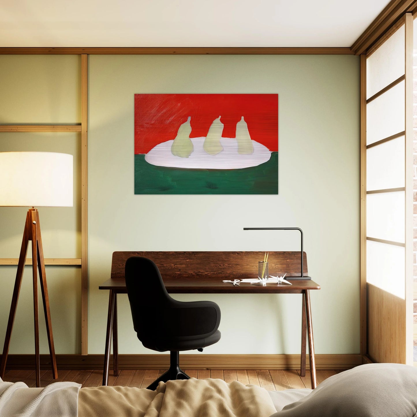 Nature morte, poires, fond vert et orange - Art Informel - Nicolas de Stael Brushed Aluminum Print - 70x100 cm / 28x40 inches | Nicolas de Stael Aluminum Print | Nicolas de Stael Prints