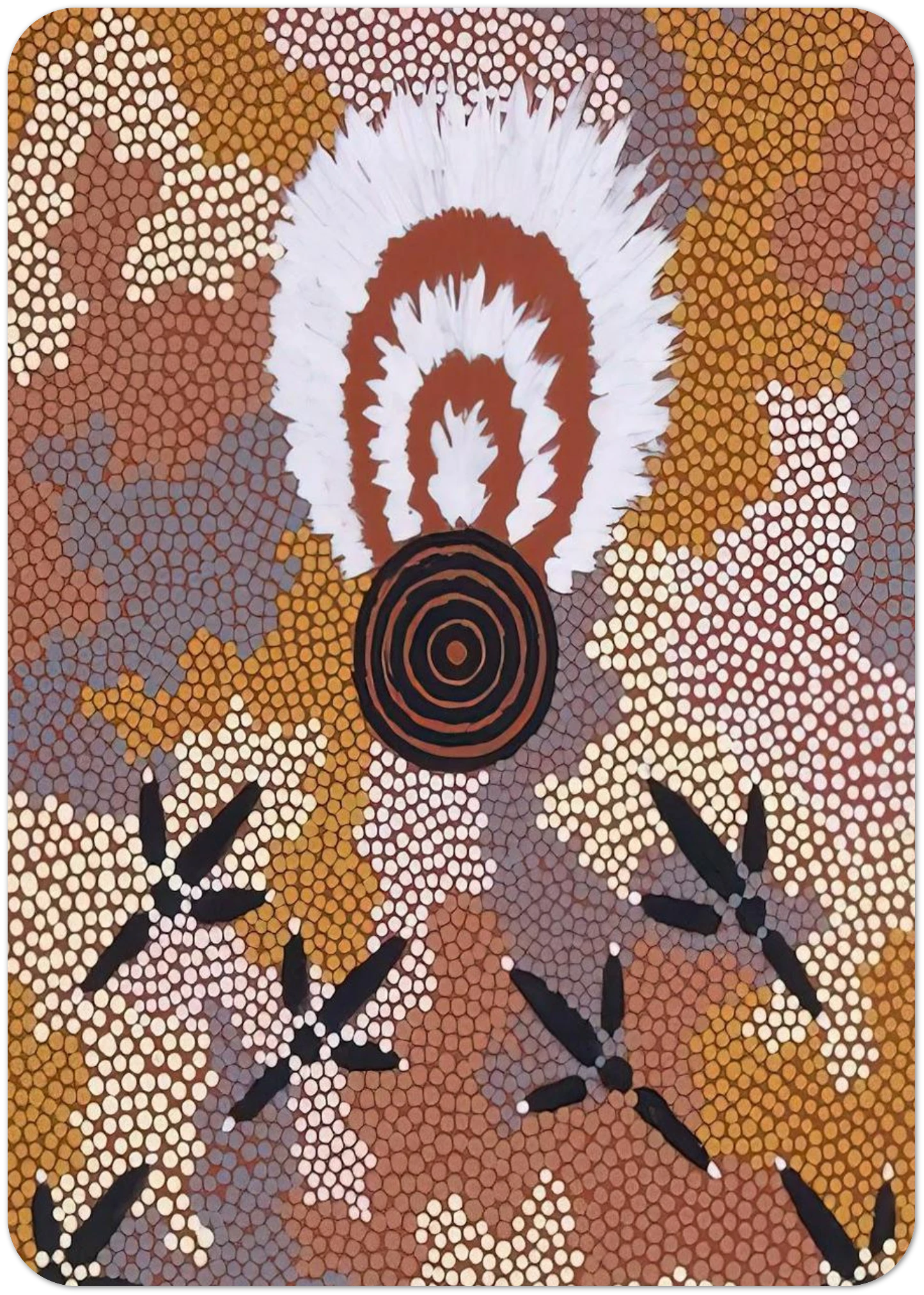 Eagle Dreaming at Mt. Allan - 1989 By Clifford Possum Tjapaltjarri Pack of 10 Post Cards | Clifford Possum Tjapaltjarri Post Cards | A6 (10.5 x 14.8 cm) - 4.1 x 5.8 inches