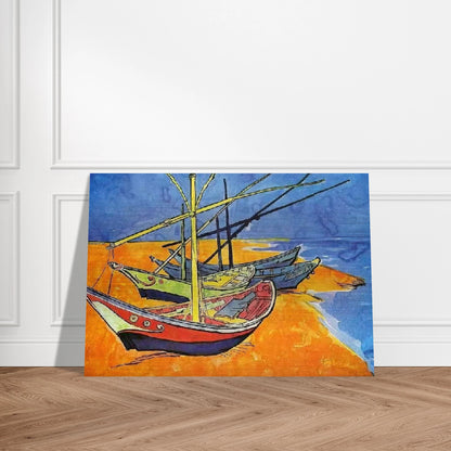Fishing Boats on the Beach at Saintes-Maries-de-la-Mer - Vincent van Gogh Brushed Aluminum Print - 70x100 cm / 28x40 inches | Vincent van Gogh Aluminum Print | Vincent van Gogh Prints
