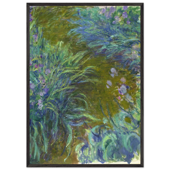 Path through the Irises 02 - claude monet 70x100 cm / 28x40 inches Framed Art Print – Black Wooden Frame