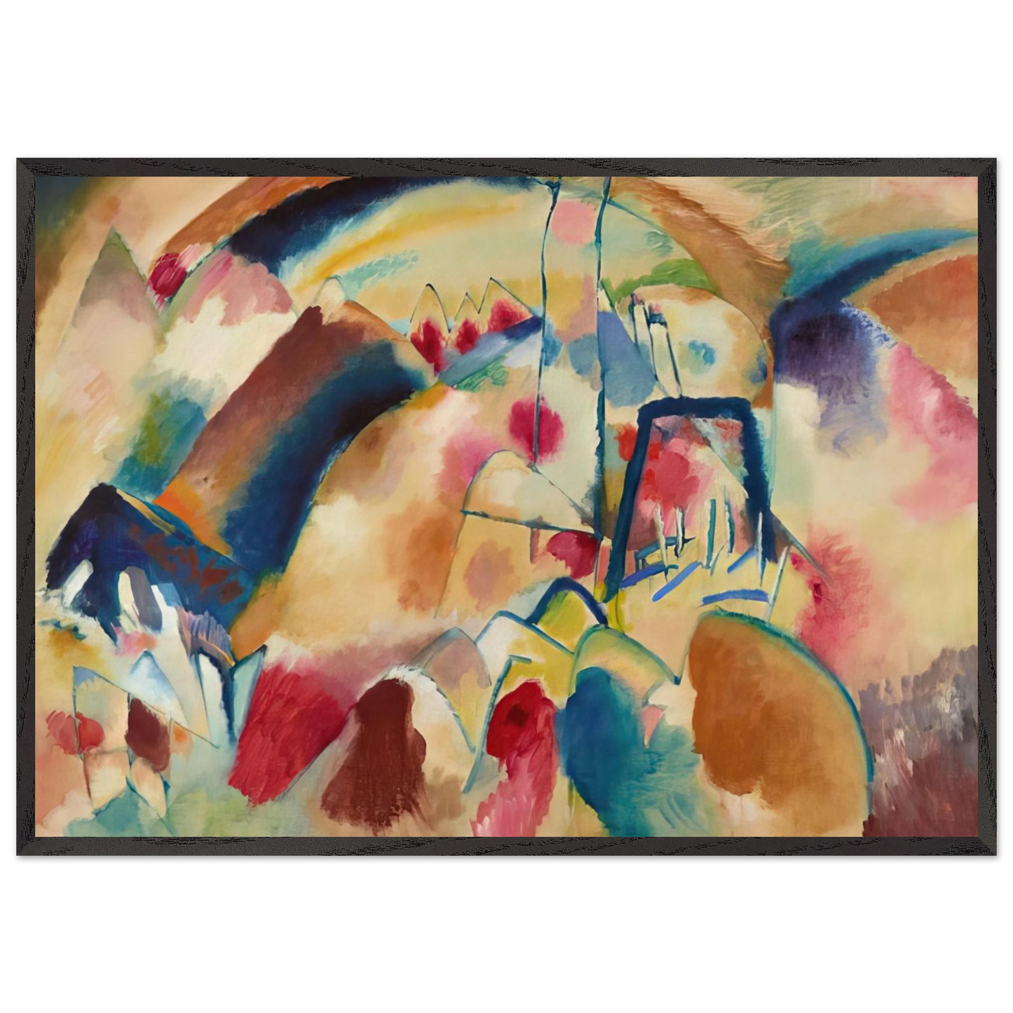 LANDSCAPE WITH CHURCH 1913 - Wassily Kandinsky 70x100 cm / 28x40 inches Framed Art Print – Black Wooden Frame
