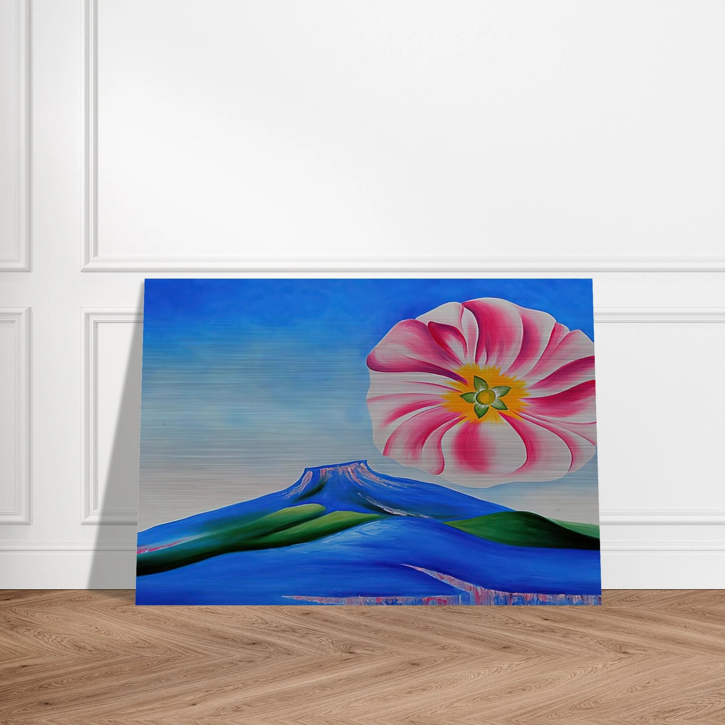 Hollyhock Pink with Pedernal - Georgia O'Keeffe Brushed Aluminum Print - 70x100 cm / 28x40 inches | Georgia O'Keeffe Aluminum Print | Georgia O'Keeffe Prints