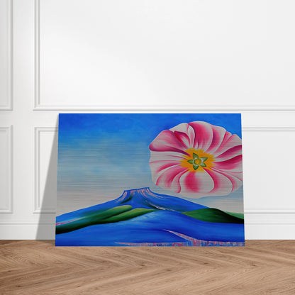 Hollyhock Pink with Pedernal - Georgia O'Keeffe Brushed Aluminum Print - 70x100 cm / 28x40 inches | Georgia O'Keeffe Aluminum Print | Georgia O'Keeffe Prints