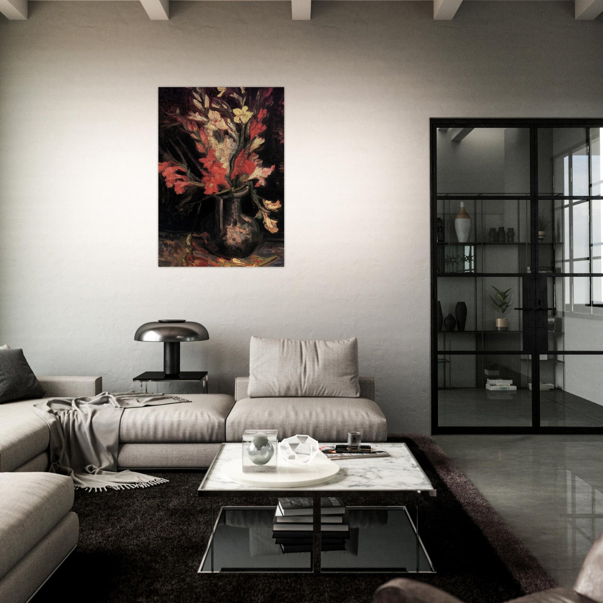 Vase with Red Gladioli - Vincent van Gogh Brushed Aluminum Print - 70x100 cm / 28x40 inches | Vincent van Gogh Aluminum Print | Vincent van Gogh Prints