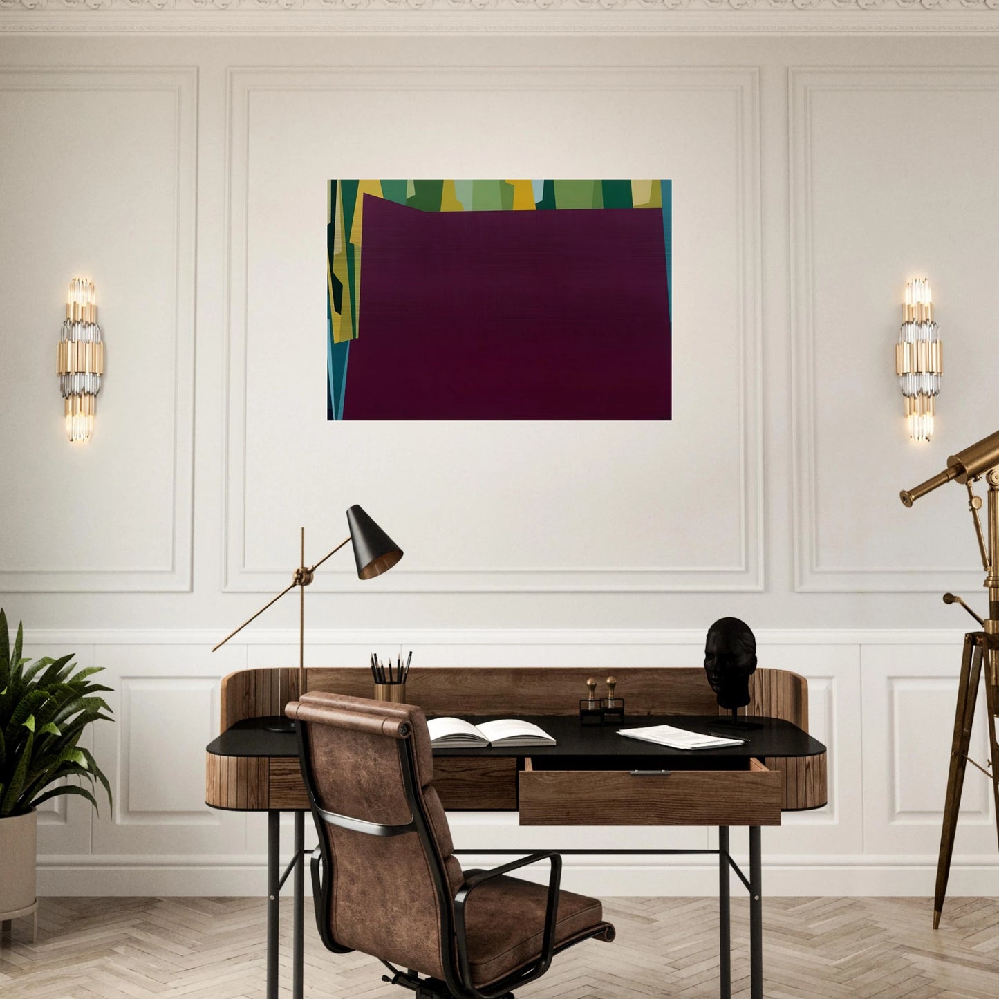 Interlocking Forms Big Magenta With Green - 1959 - Karl Benjamin Brushed Aluminum Print - 70x100 cm / 28x40 inches | Karl Benjamin Aluminum Print | Karl Benjamin Prints