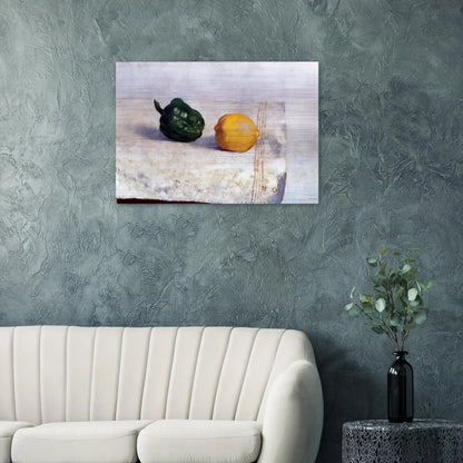 PEPPER AND LEMON ON A WHITE TABLECLOTH 1901 - Odilon Redon Brushed Aluminum Print - 70x100 cm / 28x40 inches | Odilon Redon Aluminum Print | Odilon Redon Prints