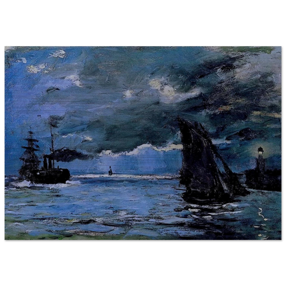 Seascape, Night Effect - claude monet Brushed Aluminum Print - 70x100 cm / 28x40 inches | claude monet Aluminum Print | claude monet Prints
