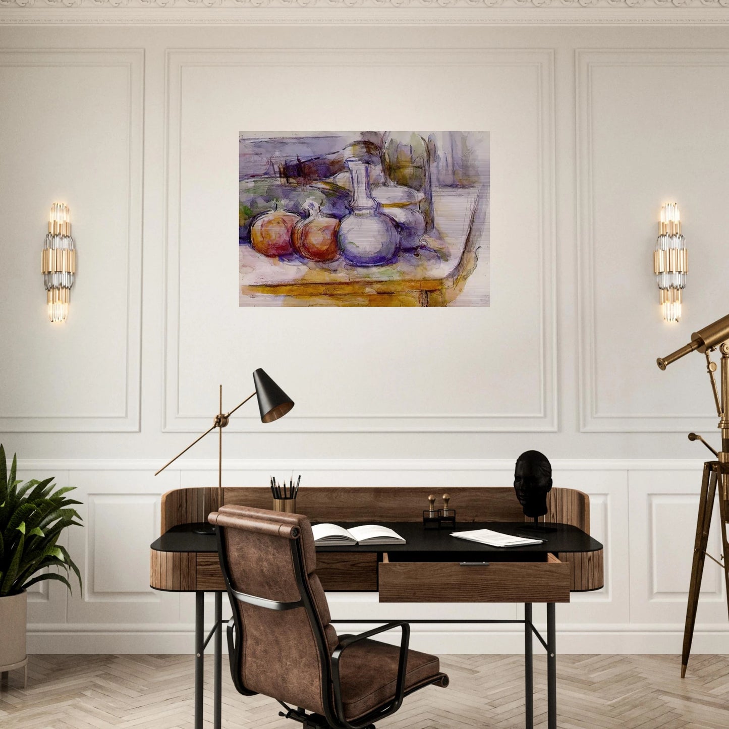 Still Life with Carafe, Sugar Bowl, Bottle, Pommegranates and Watermelon - Paul Cézanne Brushed Aluminum Print - 70x100 cm / 28x40 inches | Paul Cézanne Aluminum Print | Paul Cézanne Prints