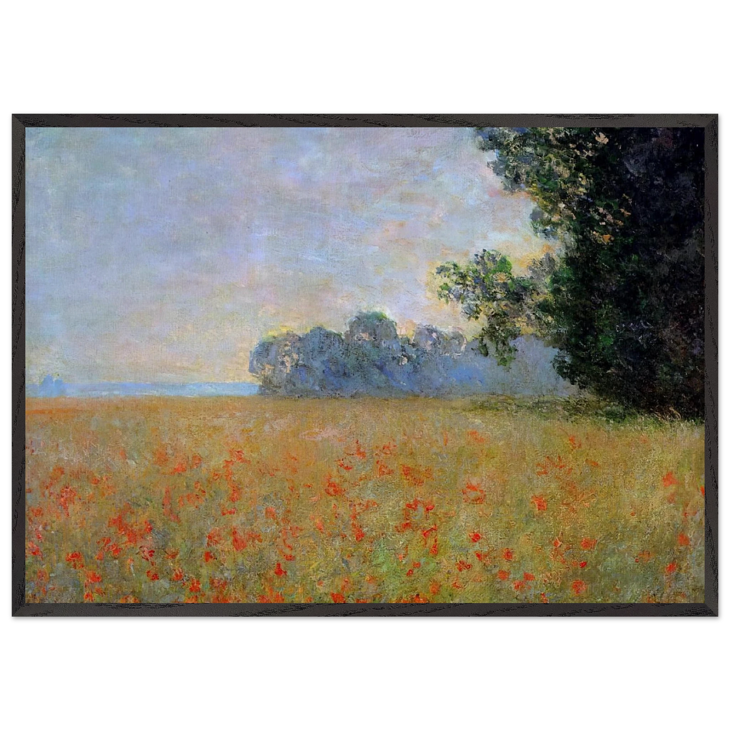 Oat and Poppy Field - claude monet 70x100 cm / 28x40 inches Framed Art Print – Black Wooden Frame