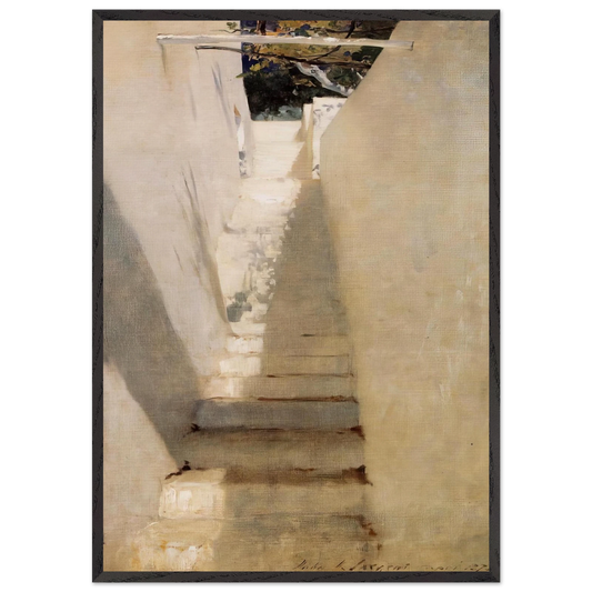 Staircase in Capri - John Singer Sargent 70x100 cm / 28x40 inches Framed Art Print – Black Wooden Frame