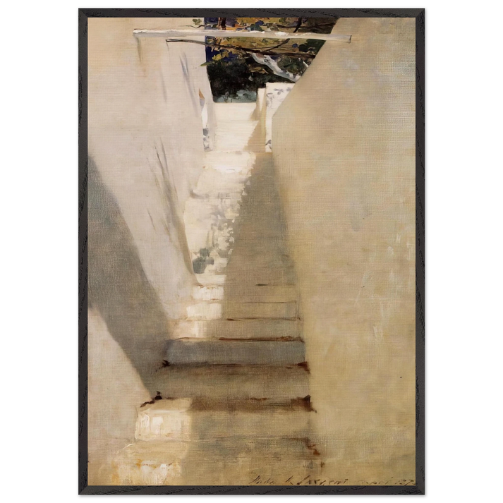 Staircase in Capri - John Singer Sargent 70x100 cm / 28x40 inches Framed Art Print – Black Wooden Frame