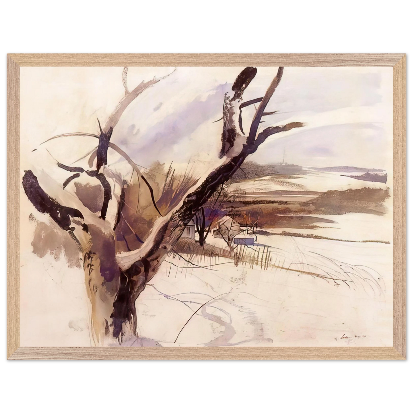 Andrew Wyeth - WINTER FARM SCENE Wall Art - 60x80 cm / 24x32 inches - Premium Wooden Framed Poster With Fine Art Paper-canvas - White frame
