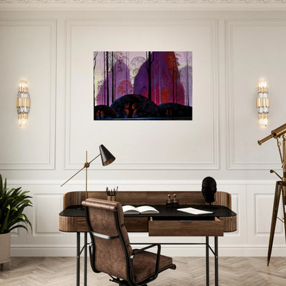 Mauve, Red and Purple - Eyvind Earle Brushed Aluminum Print - 70x100 cm / 28x40 inches | Eyvind Earle Aluminum Print | Eyvind Earle Prints