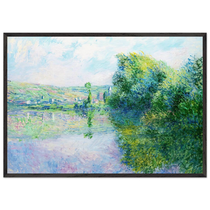 The Siene at Vetheuil - claude monet 70x100 cm / 28x40 inches Framed Art Print – Black Wooden Frame