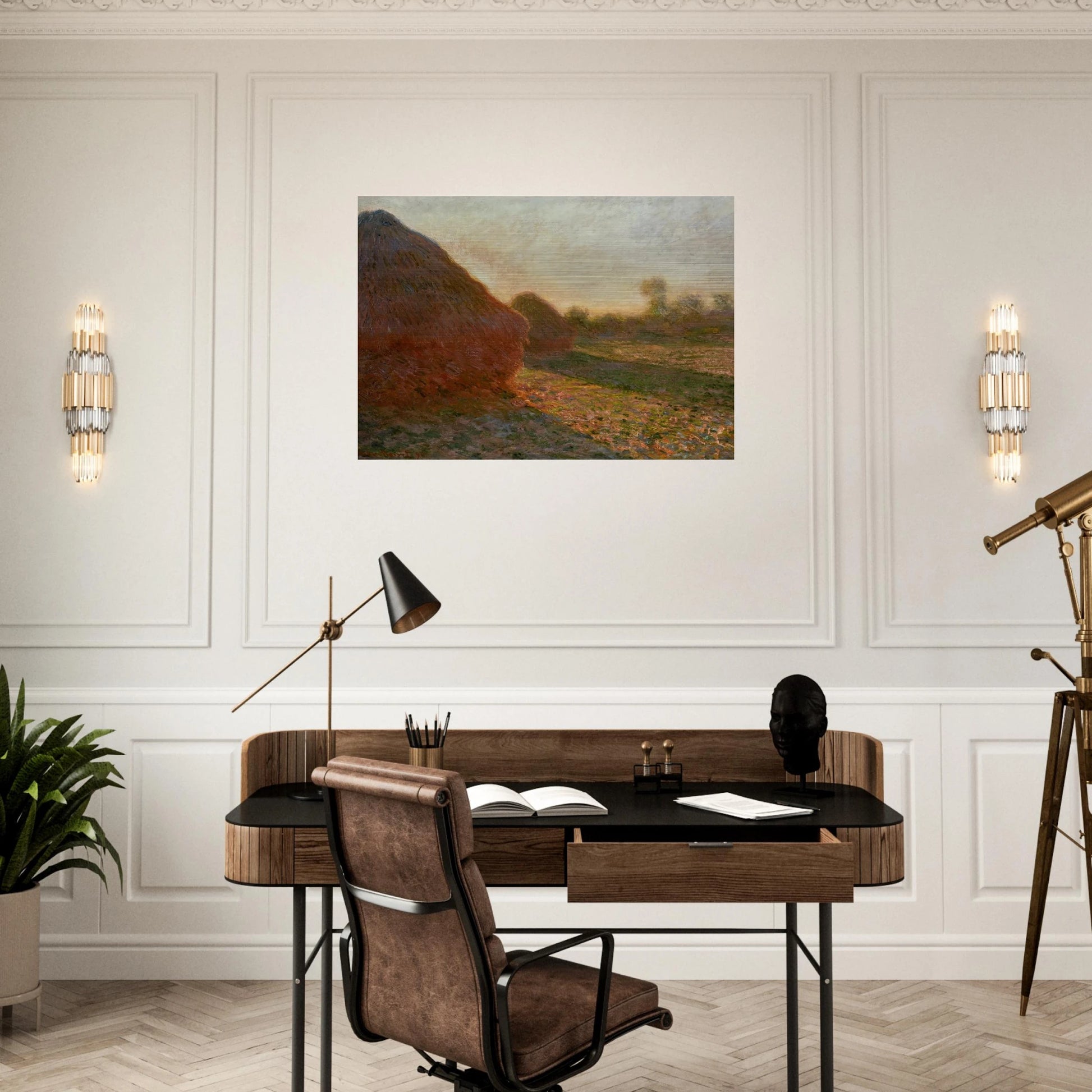 Haystacks, Last Sunrays - claude monet Brushed Aluminum Print - 70x100 cm / 28x40 inches | claude monet Aluminum Print | claude monet Prints