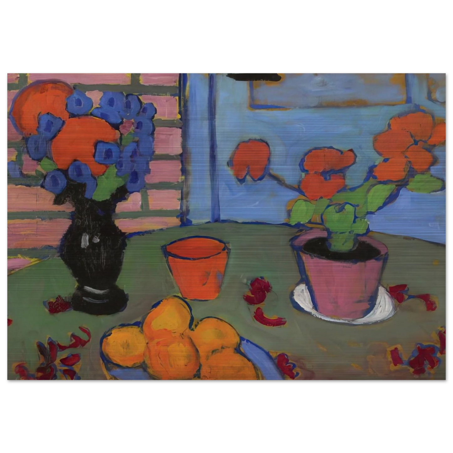 STILL LIFE WITH FLOWERS AND ORANGES 1909 - Alexej von Jawlensky Brushed Aluminum Print - 70x100 cm / 28x40 inches | Alexej von Jawlensky Aluminum Print | Alexej von Jawlensky Prints
