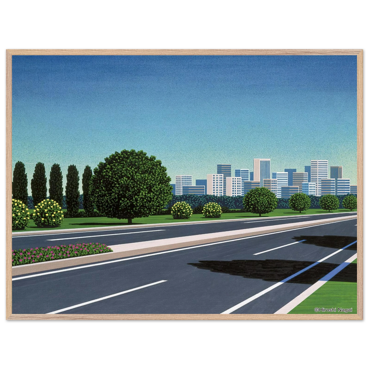 Hiroshi Nagai - City Highway Wall Art - 30x40 cm / 12x16 inches - Premium Wooden Framed Poster With Fine Art Paper - White frame