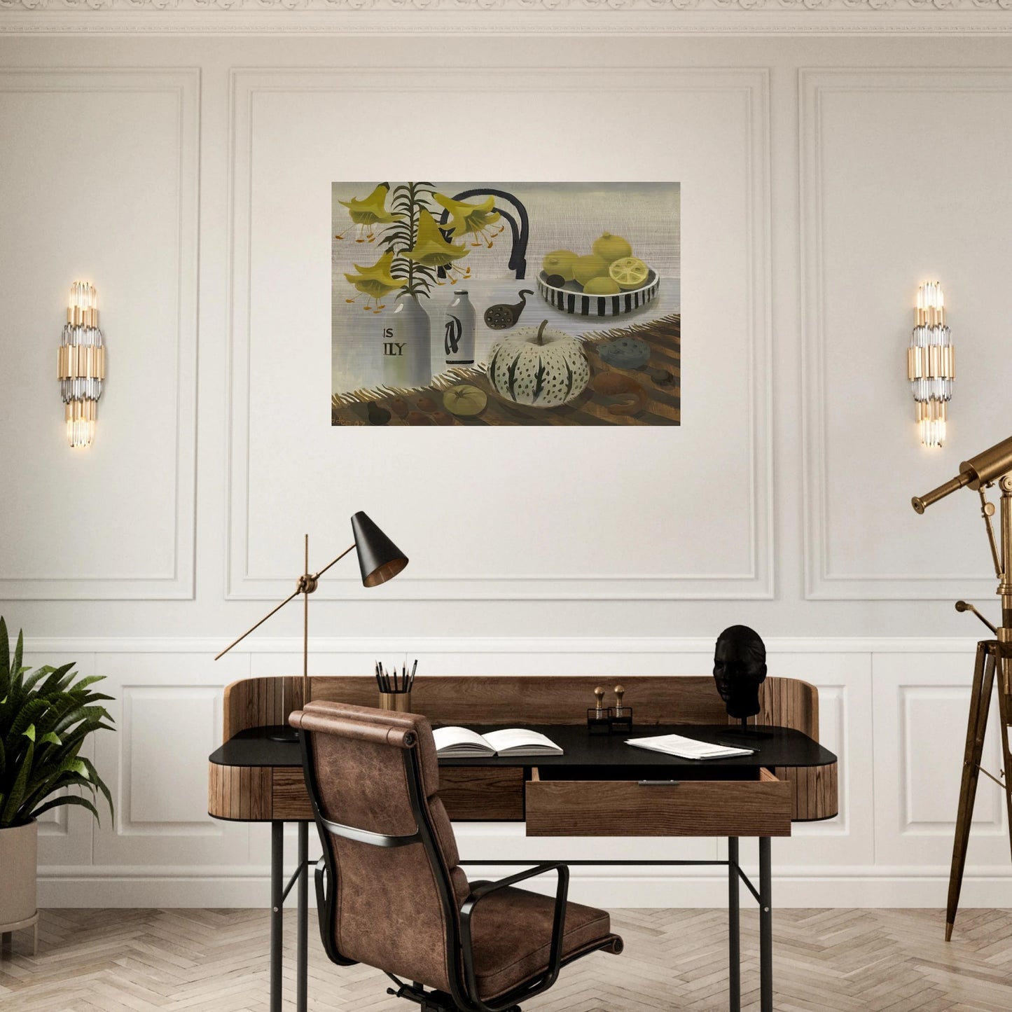 Lilies and Lemons - 2007 - Mary Fedden Brushed Aluminum Print - 70x100 cm / 28x40 inches | Mary Fedden Aluminum Print | Mary Fedden Prints