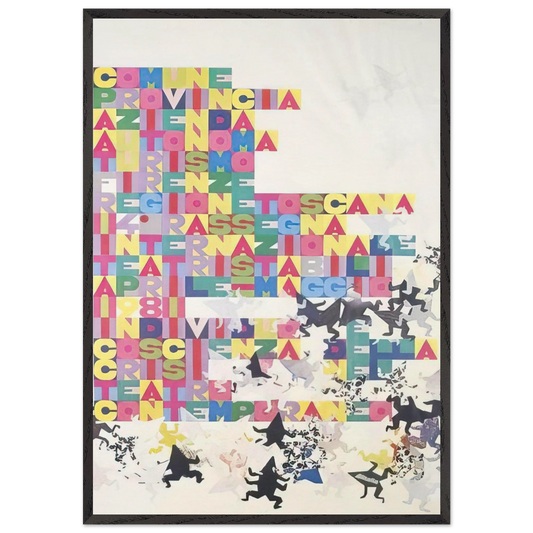 RASSEGNA INTERNAZIONALE TEATRI STABILI FACCINE COLORATE 1979 - Alighiero Boetti 70x100 cm / 28x40 inches Framed Art Print – Black Wooden Frame