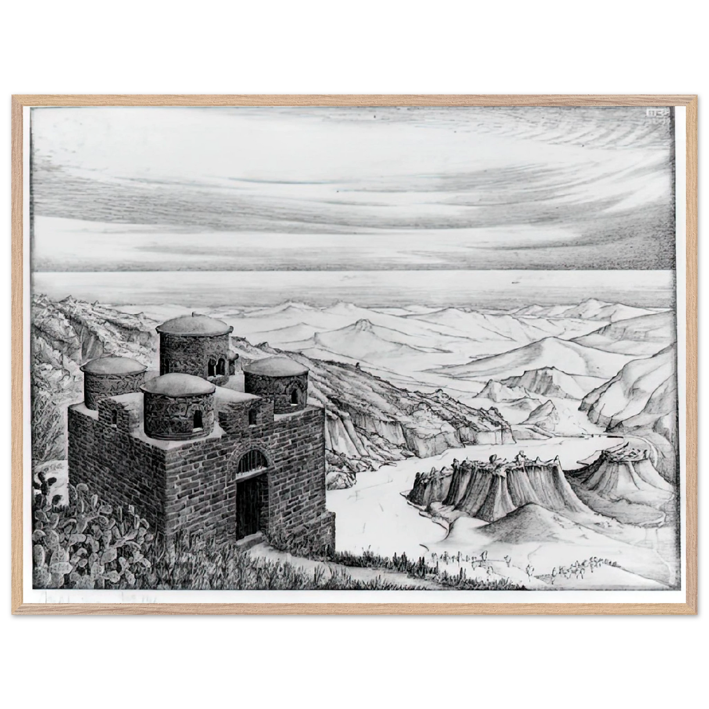 MC Escher - CATTOLICA OF STILO CALABRIA 1930 Wall Art - 60x80 cm / 24x32 inches - Premium Wooden Framed Poster With Fine Art Paper-canvas - Black frame