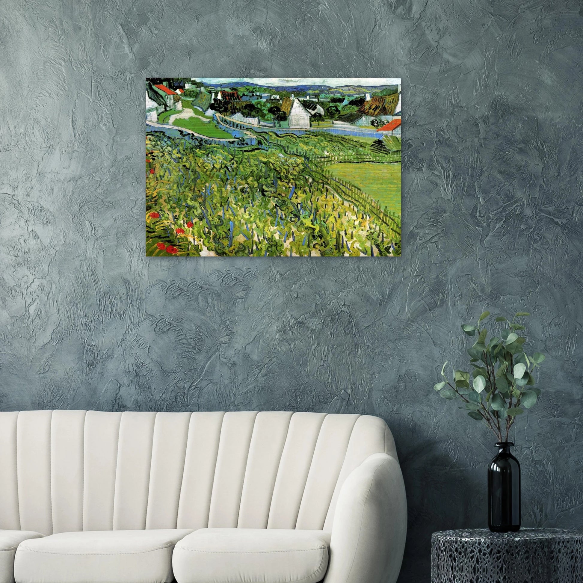 Vineyards with a View of Auvers - Vincent van Gogh Brushed Aluminum Print - 70x100 cm / 28x40 inches | Vincent van Gogh Aluminum Print | Vincent van Gogh Prints