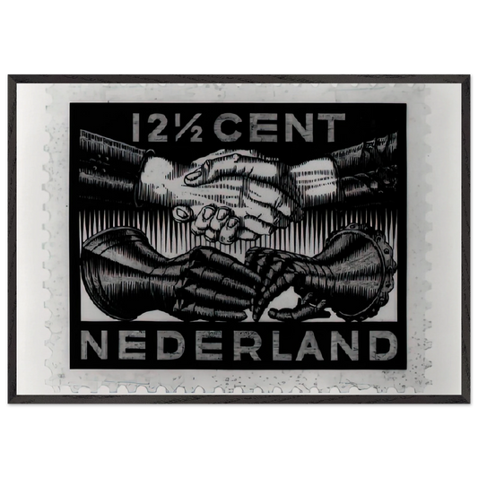 DESIGN FOR DUTCH PEASE POSTAGE STAMP MARCH 1932 1932 - MC Escher 70x100 cm / 28x40 inches Framed Art Print – Black Wooden Frame | Maurits Cornelis Escher Prints