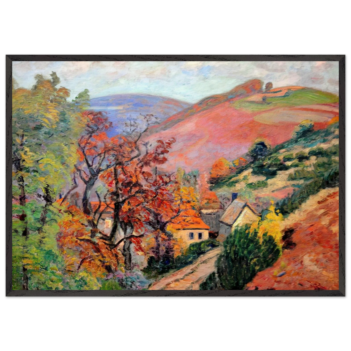 Mountain Landscape - Pontgibaud village in Peschadoire - Armand Guillaumin 70x100 cm / 28x40 inches Framed Art Print – Black Wooden Frame