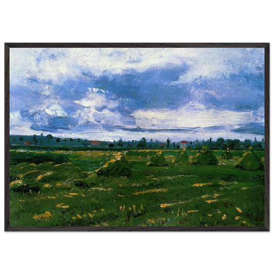 Wheat Fields with Stacks - Vincent van Gogh 70x100 cm / 28x40 inches Framed Art Print – Black Wooden Frame