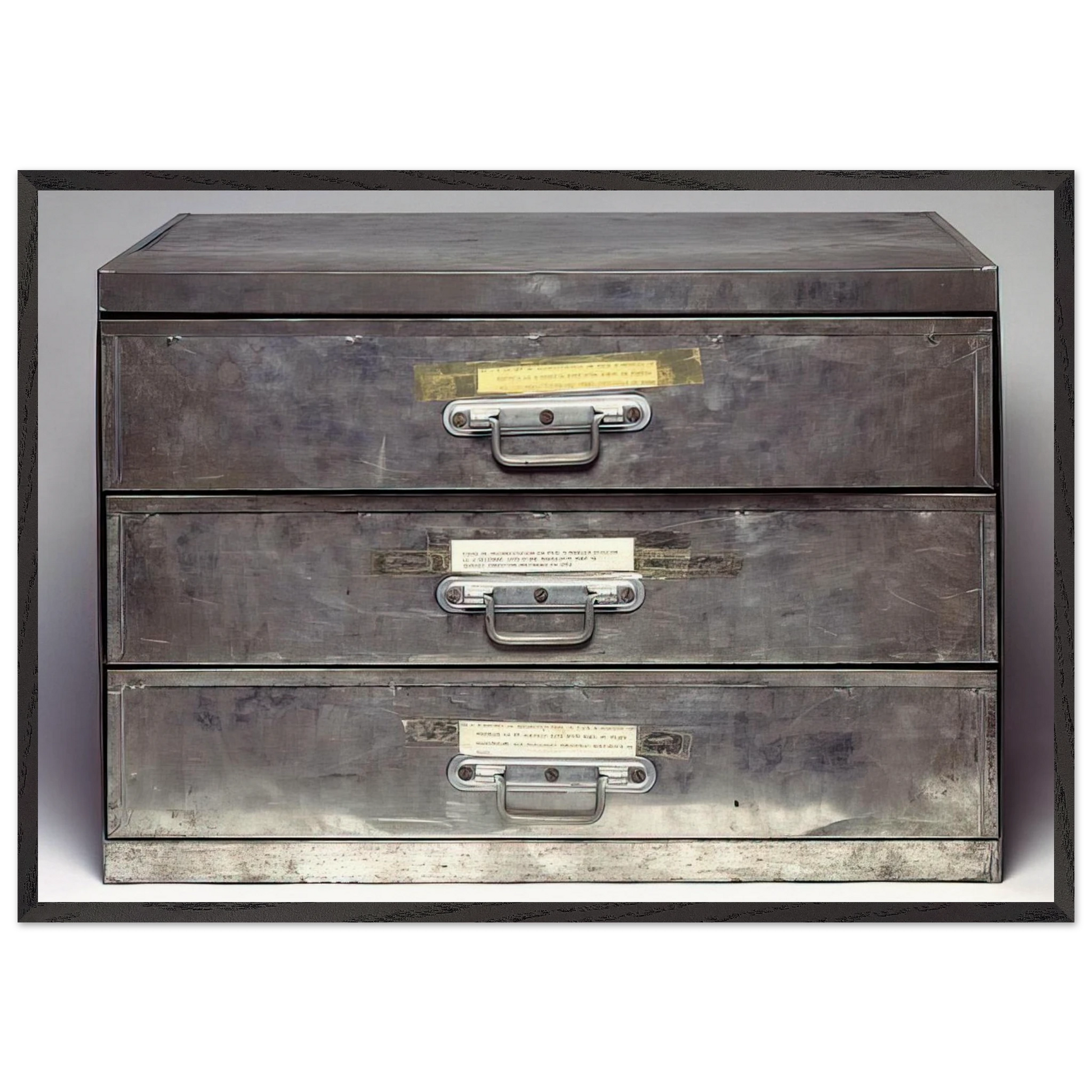 ATTEMPT AT RECREATION THREE DRAWERS 1971 - Christian Boltanski 70x100 cm / 28x40 inches Framed Art Print – Black Wooden Frame