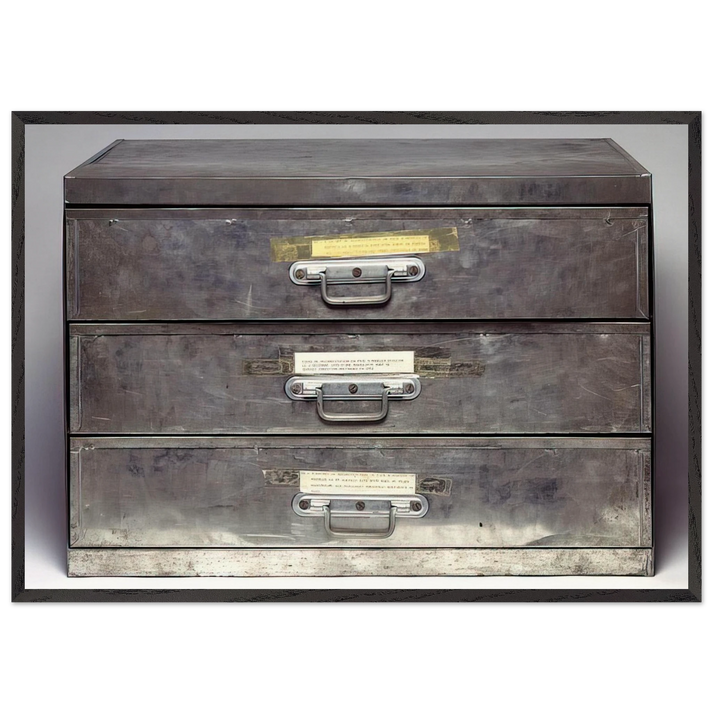 ATTEMPT AT RECREATION THREE DRAWERS 1971 - Christian Boltanski 70x100 cm / 28x40 inches Framed Art Print – Black Wooden Frame